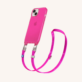 Phone Necklace with Slim Lanyard in Cyber Pink Clear + Neon Pink