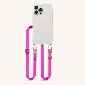 Phone Necklace with Slim Lanyard in Clear + Neon Pink