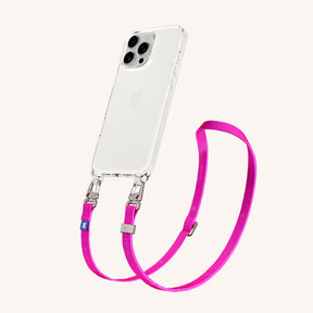 Phone Necklace with Slim Lanyard in Clear + Neon Pink