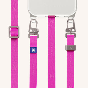Phone Necklace with Slim Lanyard in Clear + Neon Pink