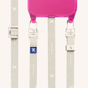 Phone Necklace with Slim Lanyard in Cyber Pink Clear + Chalk