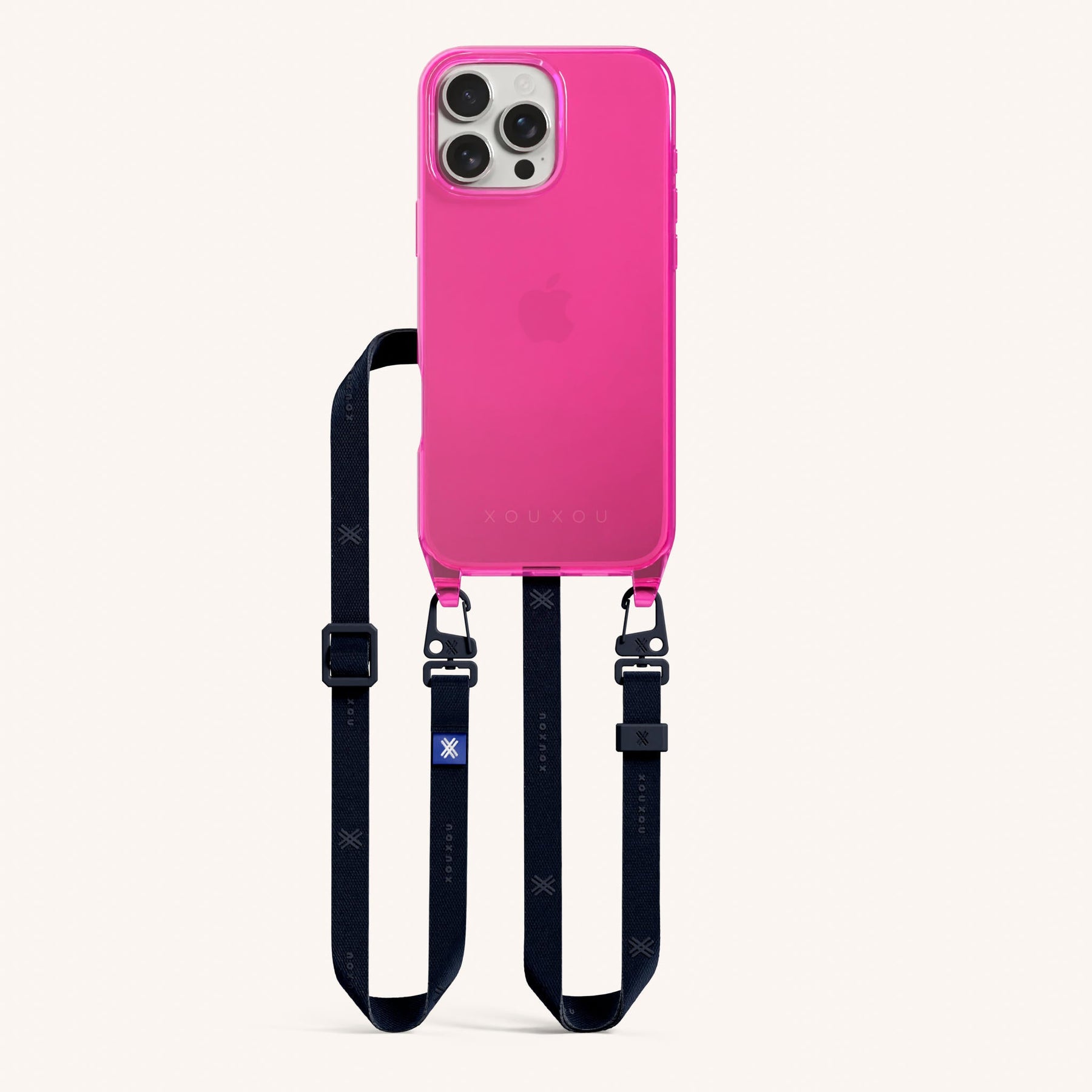 Phone Necklace with Slim Lanyard in Cyber Pink Clear + Midnight