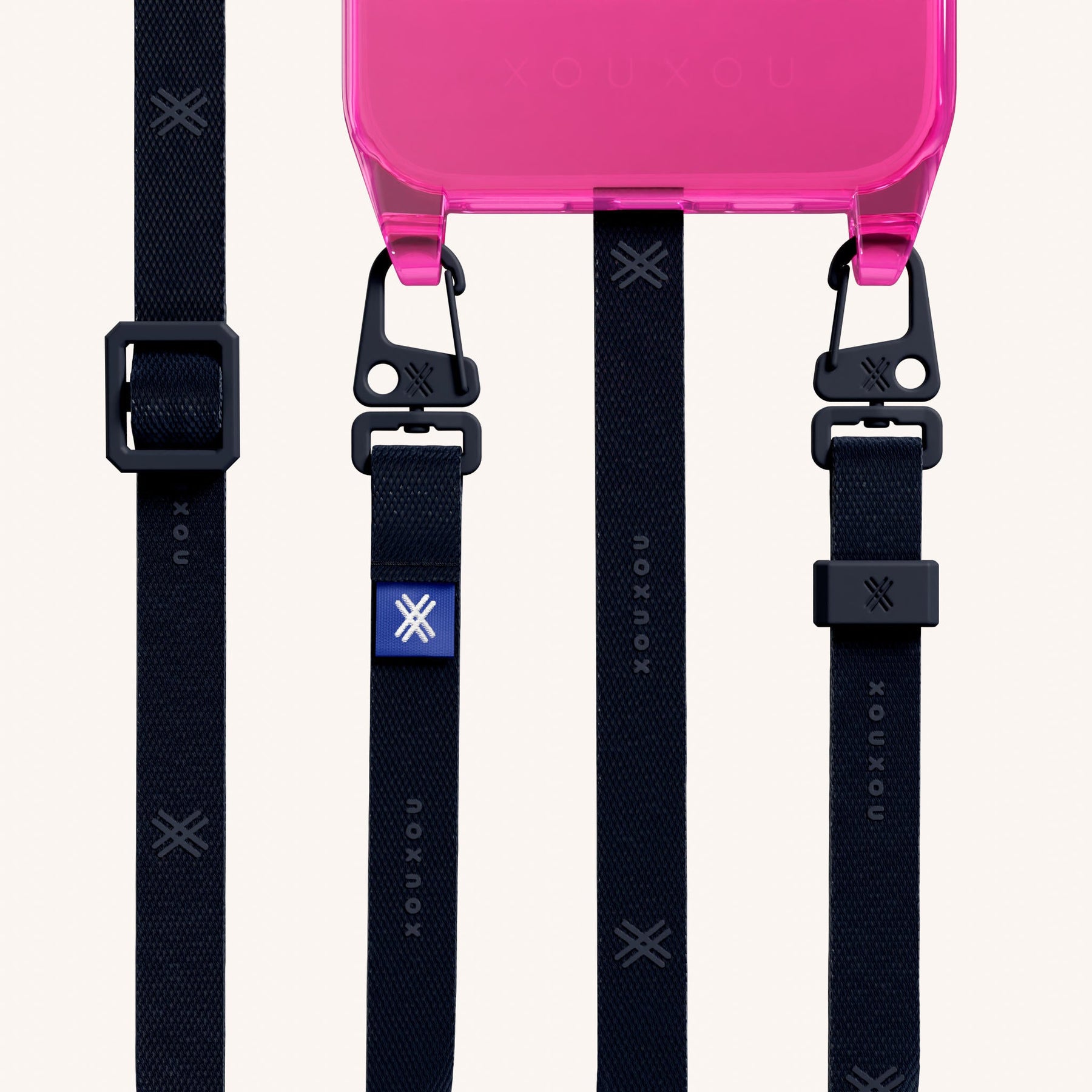 Phone Necklace with Slim Lanyard in Cyber Pink Clear + Midnight