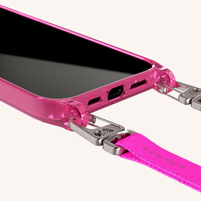Phone Necklace with Slim Lanyard in Cyber Pink Clear + Neon Pink