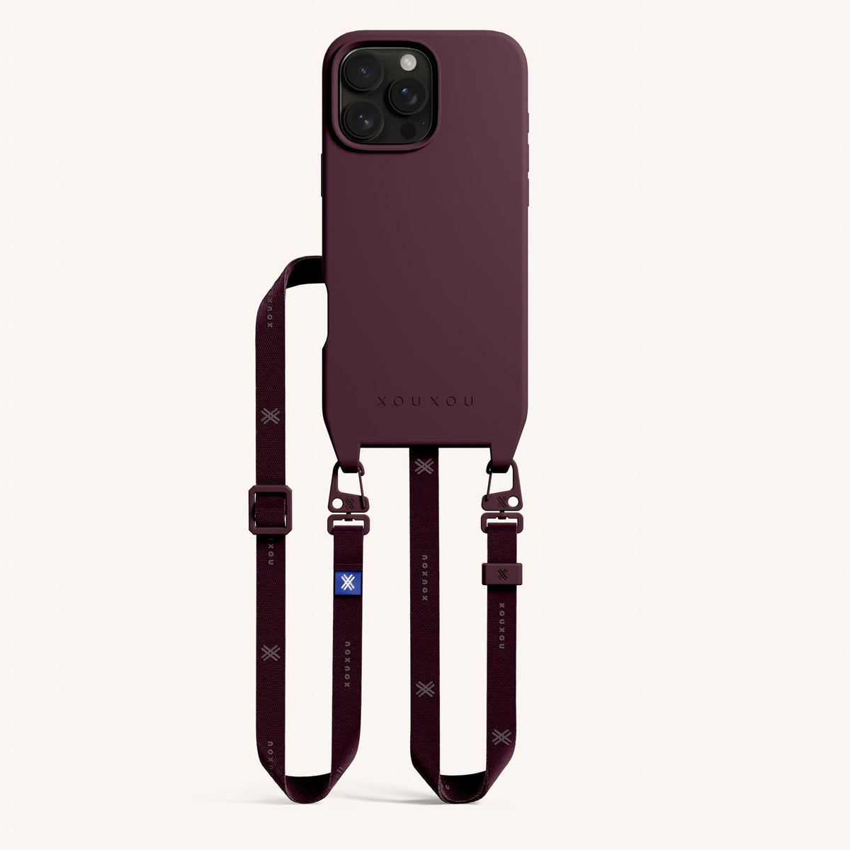 Phone Necklace with Slim Lanyard for iPhone 16 Pro with MagSafe in Burgundy Total View | XOUXOU #phone model_iphone 16 pro