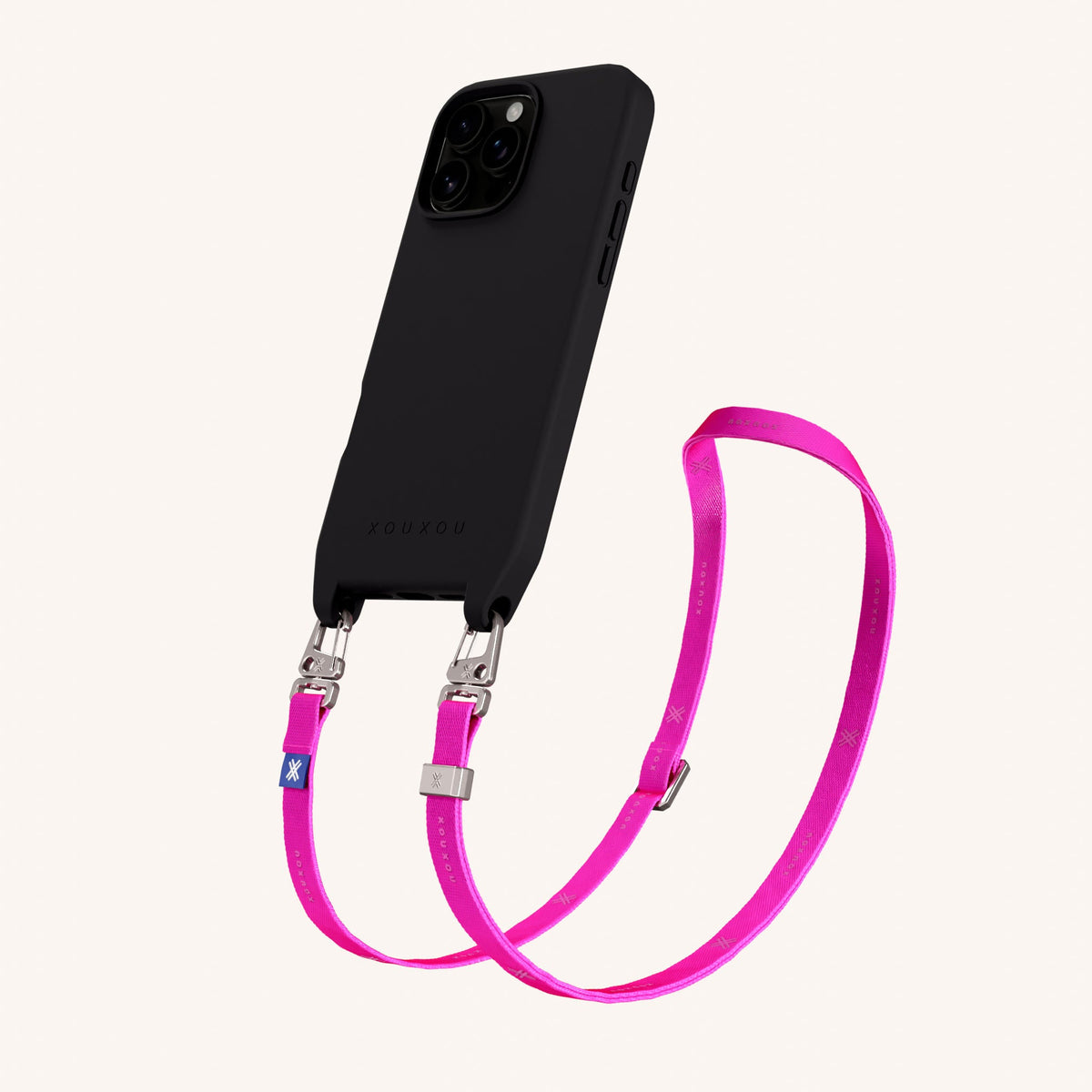 Phone Necklace with Slim Lanyard for iPhone 16 Pro without MagSafe in Black and Neon Total View | XOUXOU #phone model_iphone 16 pro