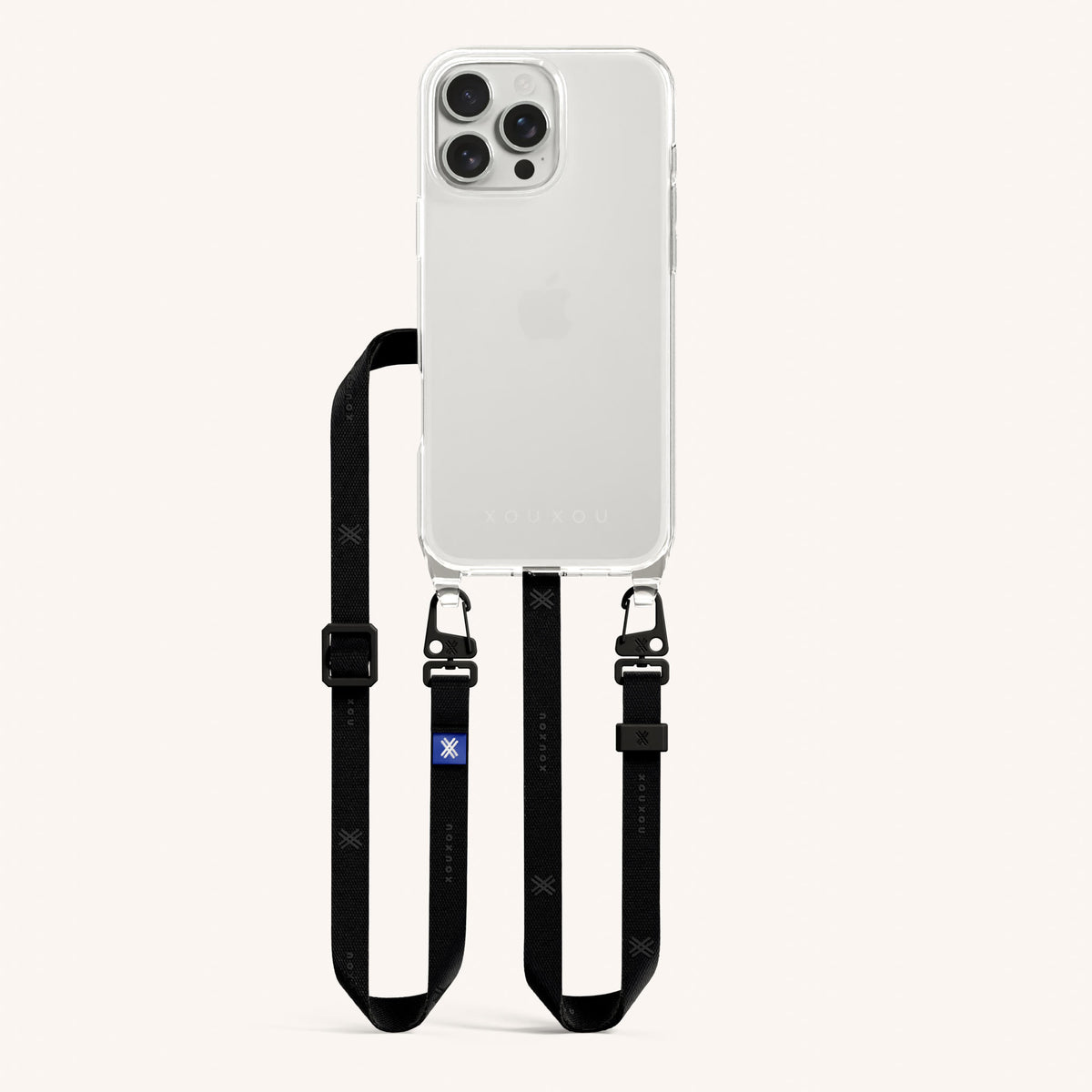 Phone Necklace with Slim Lanyard for iPhone 16 Pro without MagSafe in Clear and Black Total View | XOUXOU #phone model_iphone 16 pro