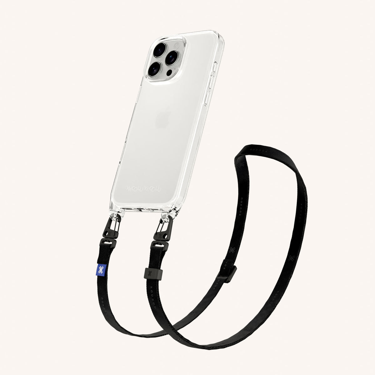 Phone Necklace with Slim Lanyard for iPhone 16 Pro without MagSafe in Clear + Black | XOUXOU #phone model_iphone 16 pro