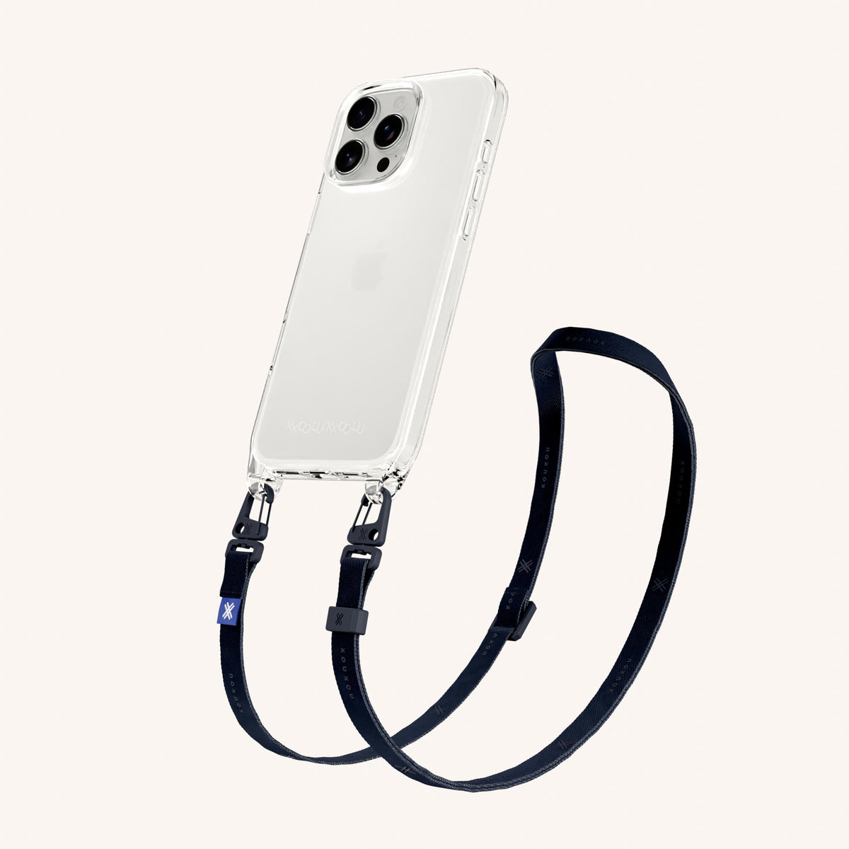 Phone Necklace with Slim Lanyard for iPhone 16 Pro without MagSafe in Clear + Midnight | XOUXOU #phone model_iphone 16 pro