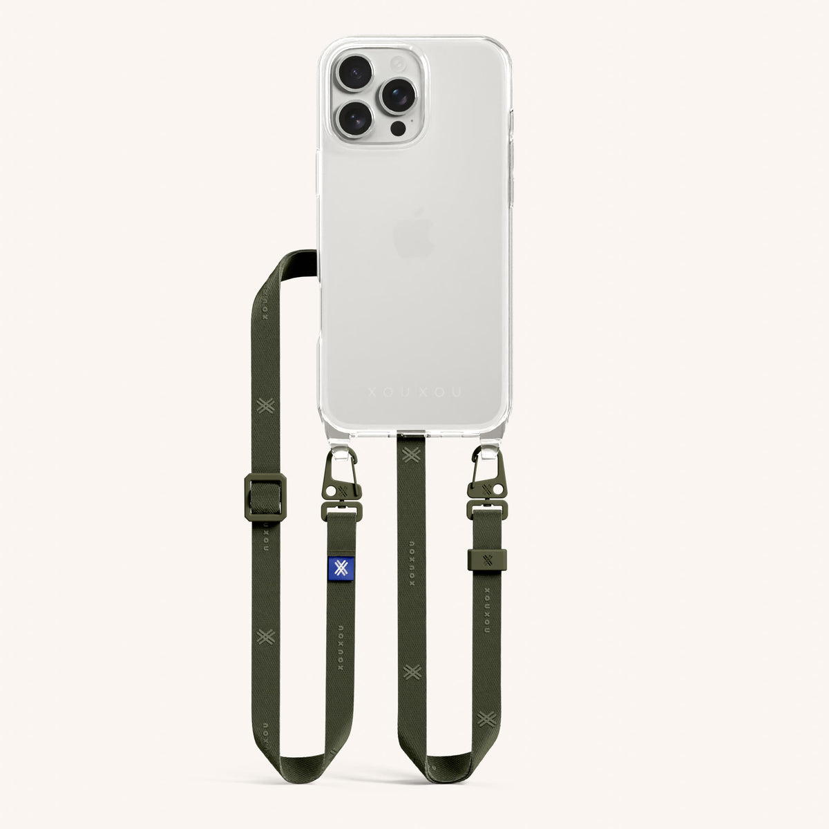 Phone Necklace with Slim Lanyard for iPhone 16 Pro without MagSafe in Clear and Moss Total View | XOUXOU #phone model_iphone 16 pro