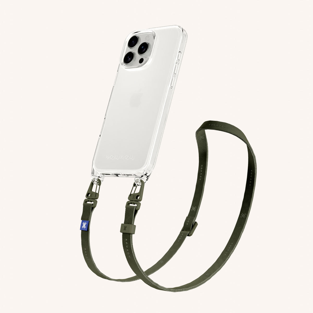 Phone Necklace with Slim Lanyard for iPhone 16 Pro without MagSafe in Clear + Moss | XOUXOU #phone model_iphone 16 pro