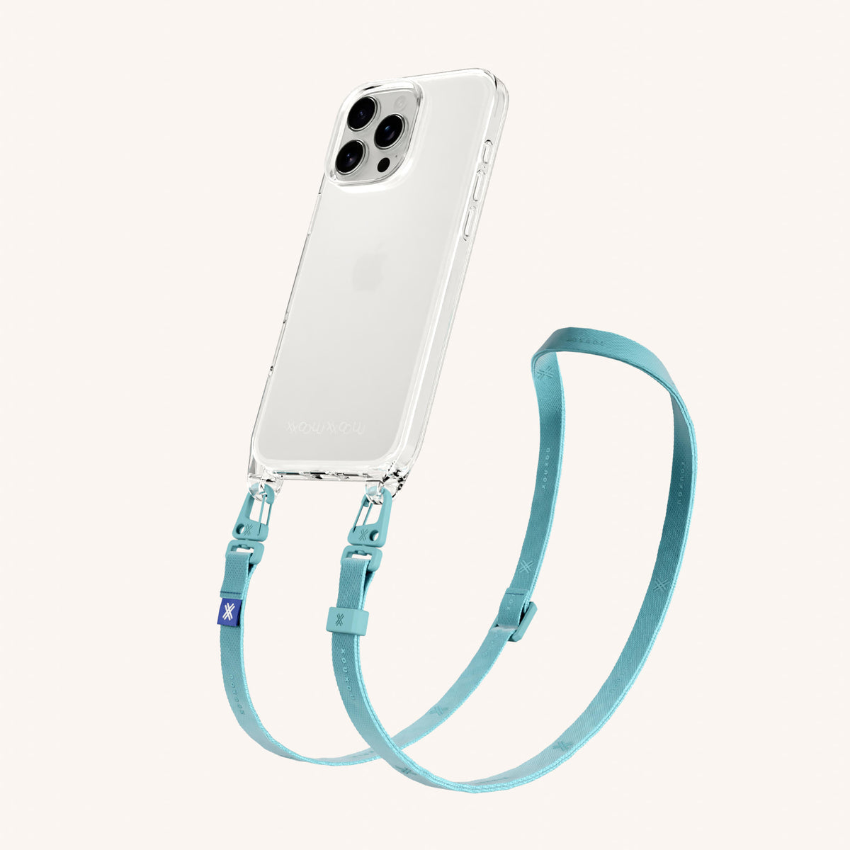 Phone Necklace with Slim Lanyard for iPhone 16 Pro without MagSafe in Clear + Pool | XOUXOU #phone model_iphone 16 pro