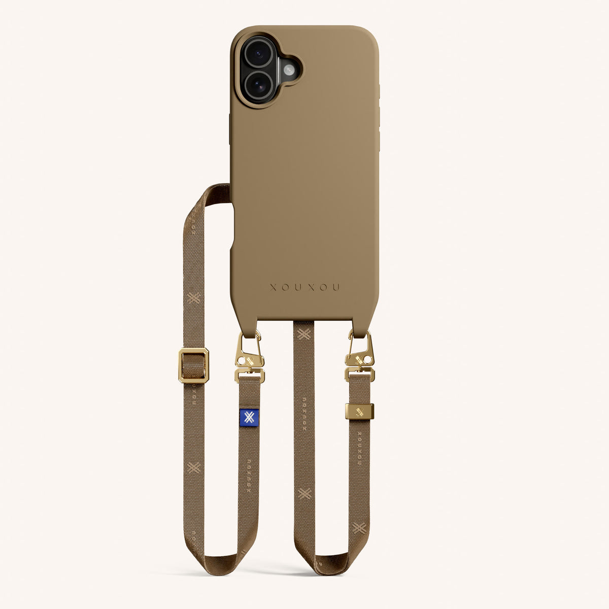 Phone Necklace with Slim Lanyard for iPhone 16 with MagSafe in Taupe Total View | XOUXOU #phone model_iphone 16