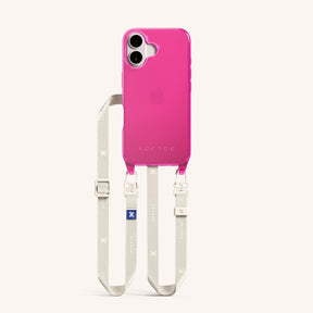 Phone Necklace with Slim Lanyard in Cyber Pink Clear + Chalk