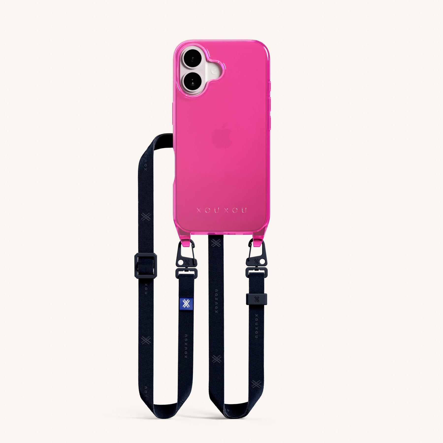 Phone Necklace with Slim Lanyard in Cyber Pink Clear + Midnight