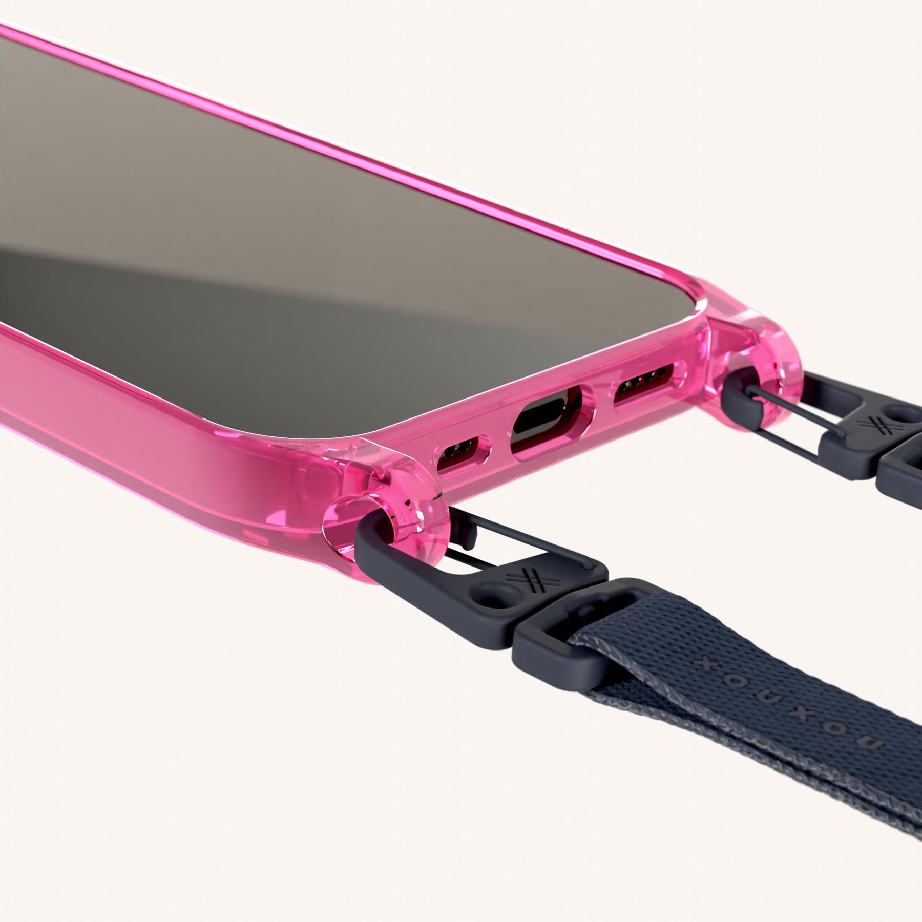 Phone Necklace with Slim Lanyard in Cyber Pink Clear + Midnight