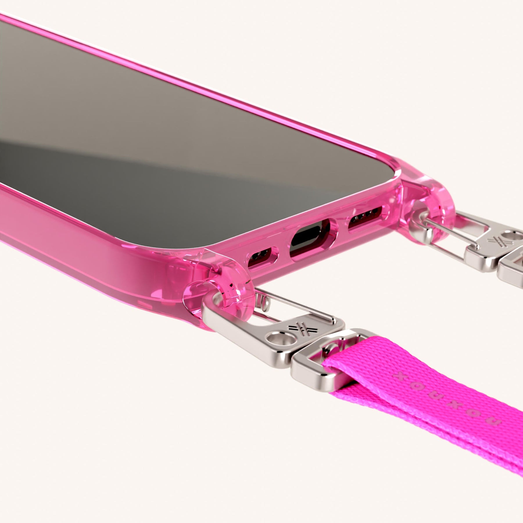 Phone Necklace with Slim Lanyard in Cyber Pink Clear + Neon Pink