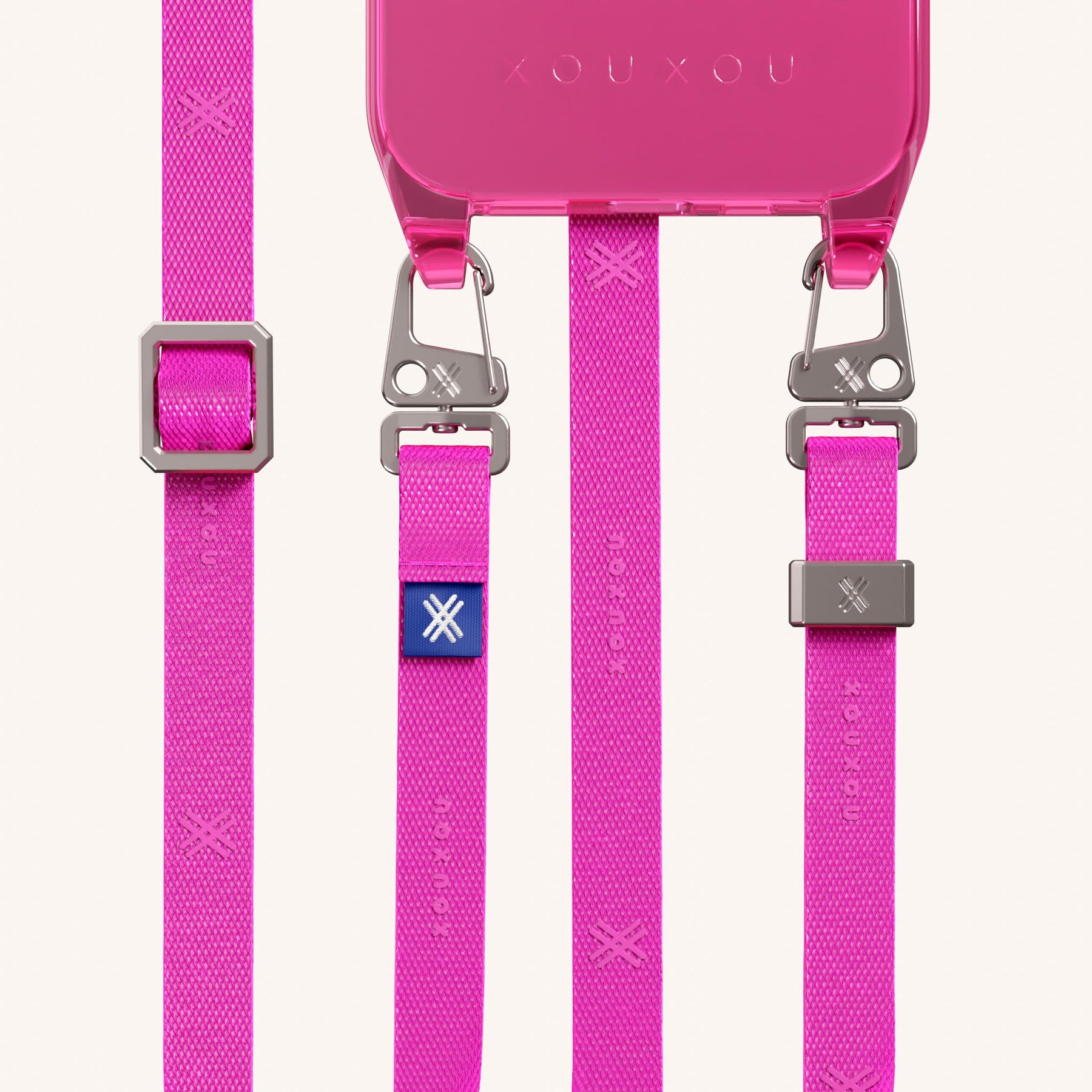 Phone Necklace with Slim Lanyard in Cyber Pink Clear + Neon Pink