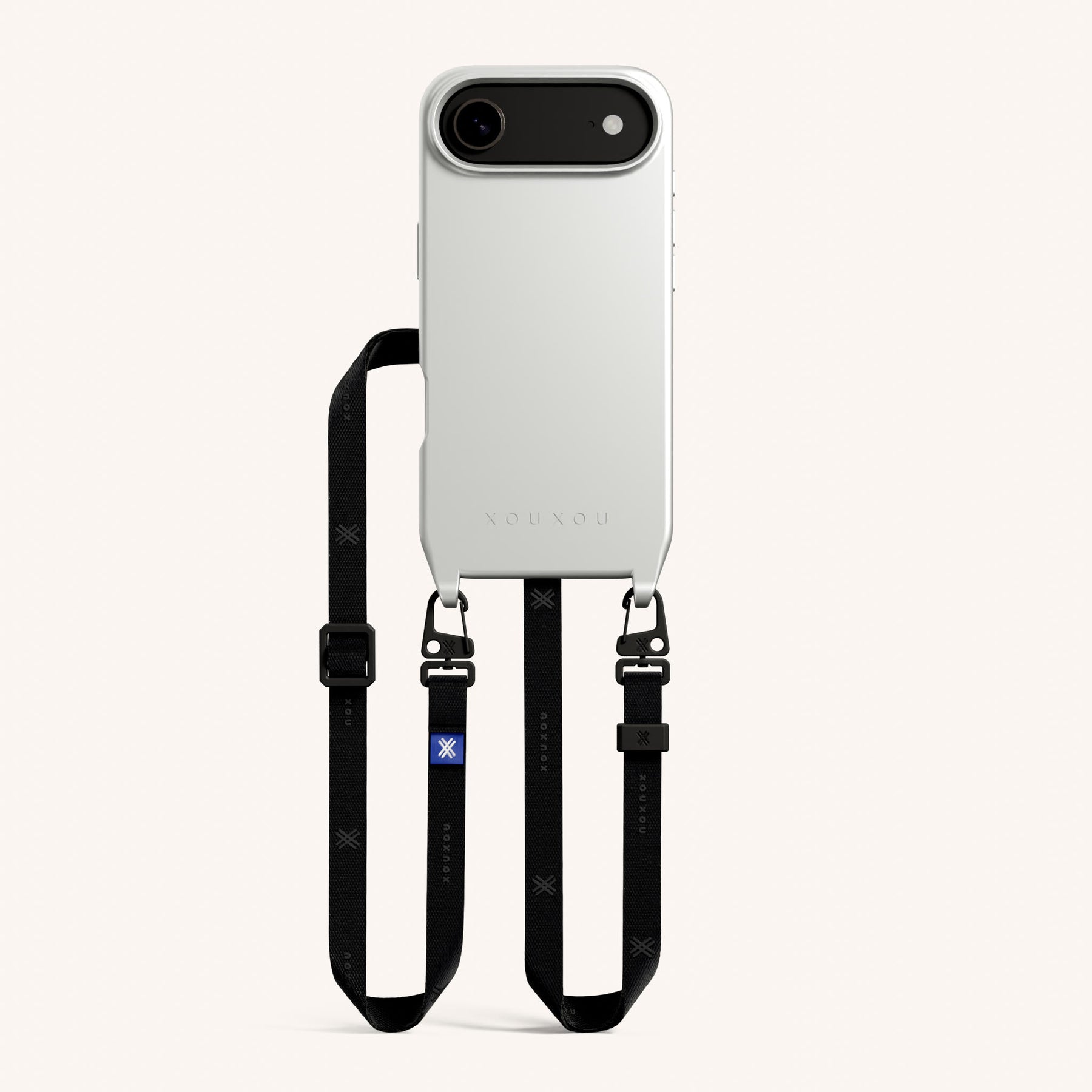 Phone Necklace with Slim Lanyard in Y2K Silver + Black