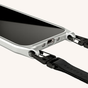 Phone Necklace with Slim Lanyard in Y2K Silver + Black