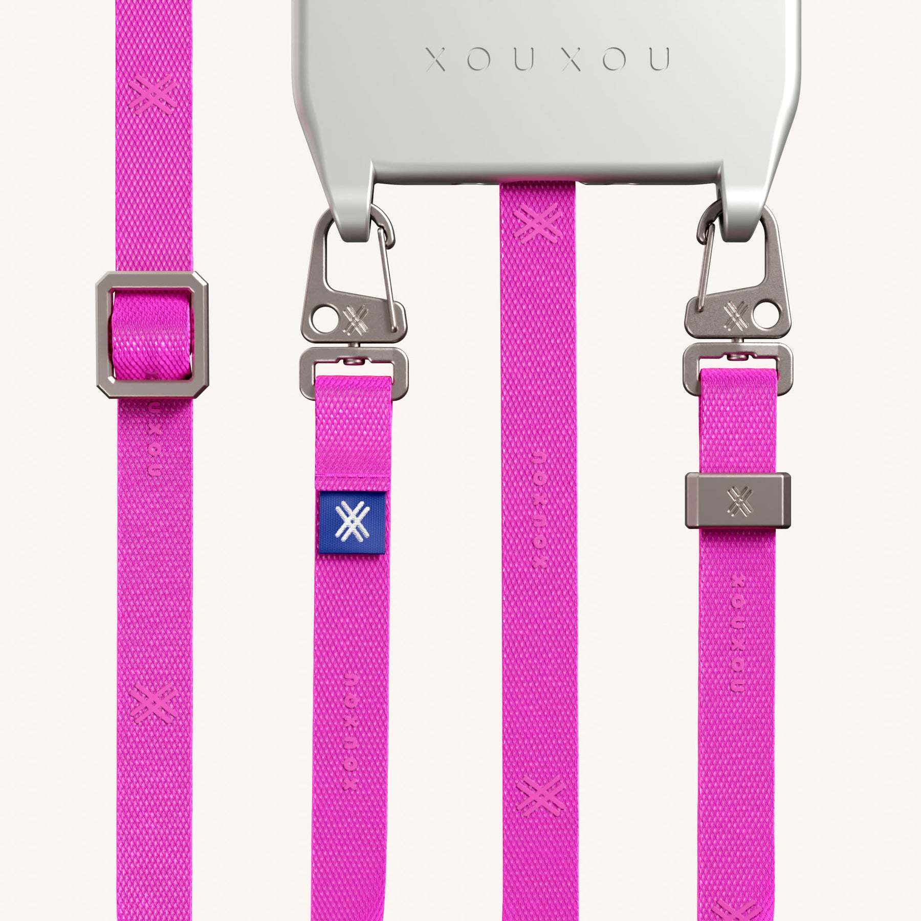 Phone Necklace with Slim Lanyard in Y2K Silver + Neon Pink