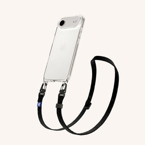 Phone Necklace with Slim Lanyard in Clear + Black