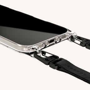 Phone Necklace with Slim Lanyard in Clear + Black