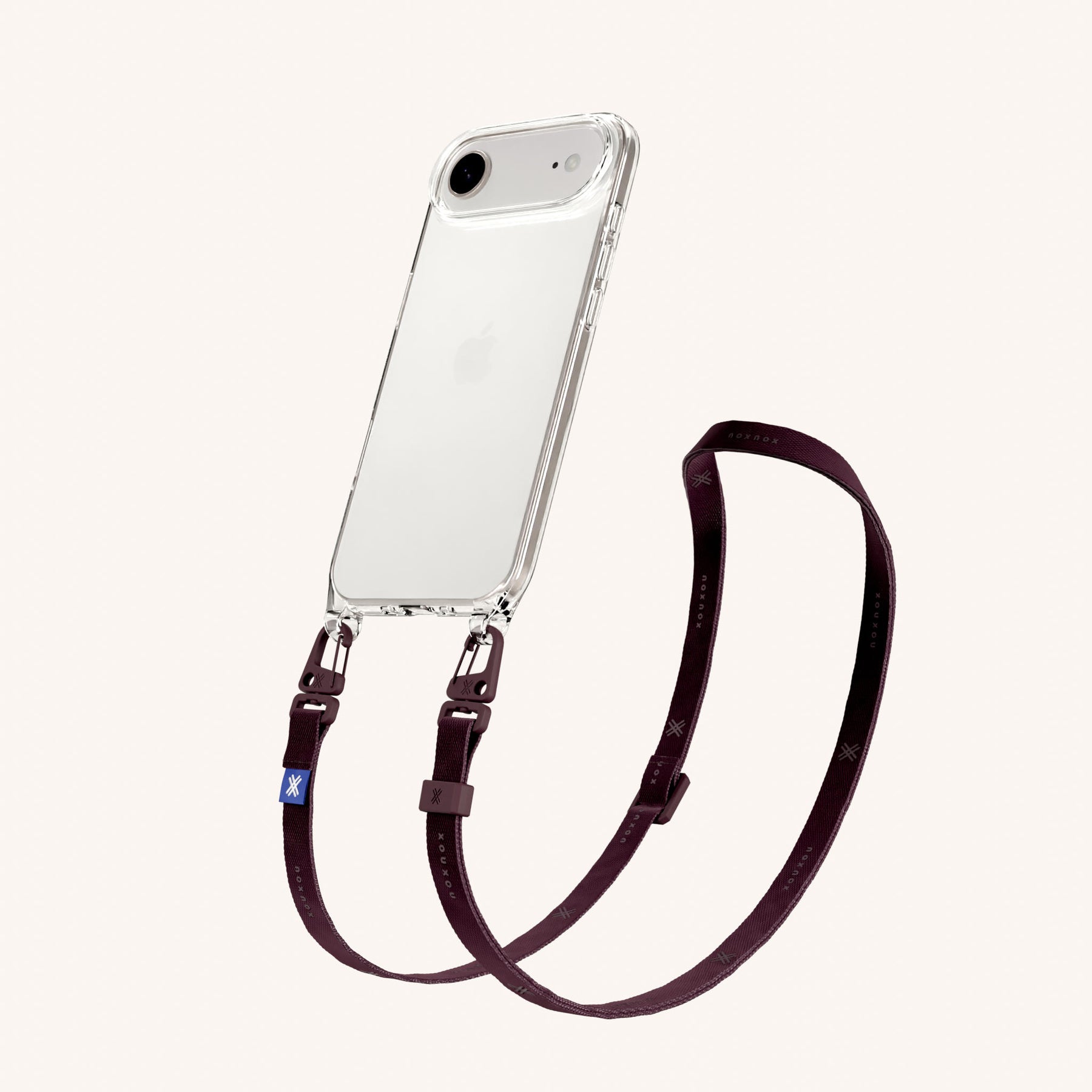 Phone Necklace with Slim Lanyard in Clear + Burgundy
