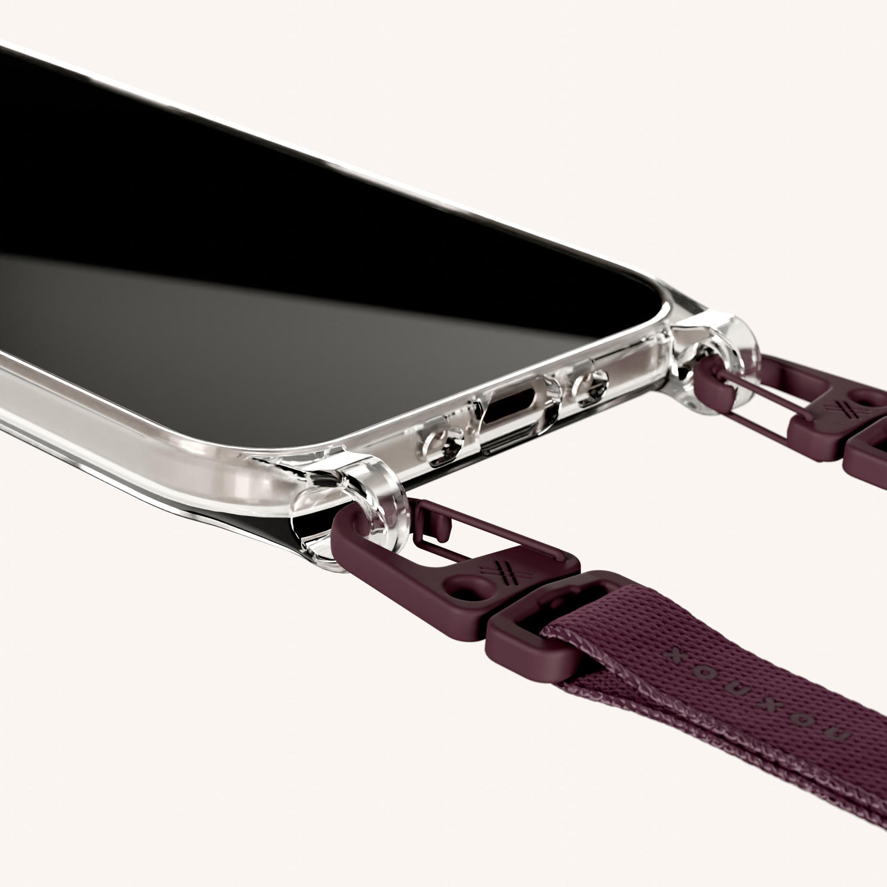 Phone Necklace with Slim Lanyard in Clear + Burgundy