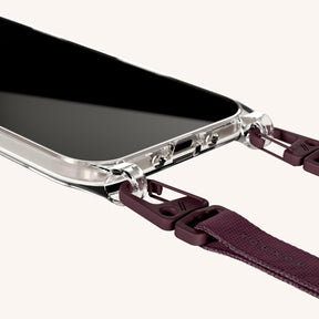 Phone Necklace with Slim Lanyard in Clear + Burgundy