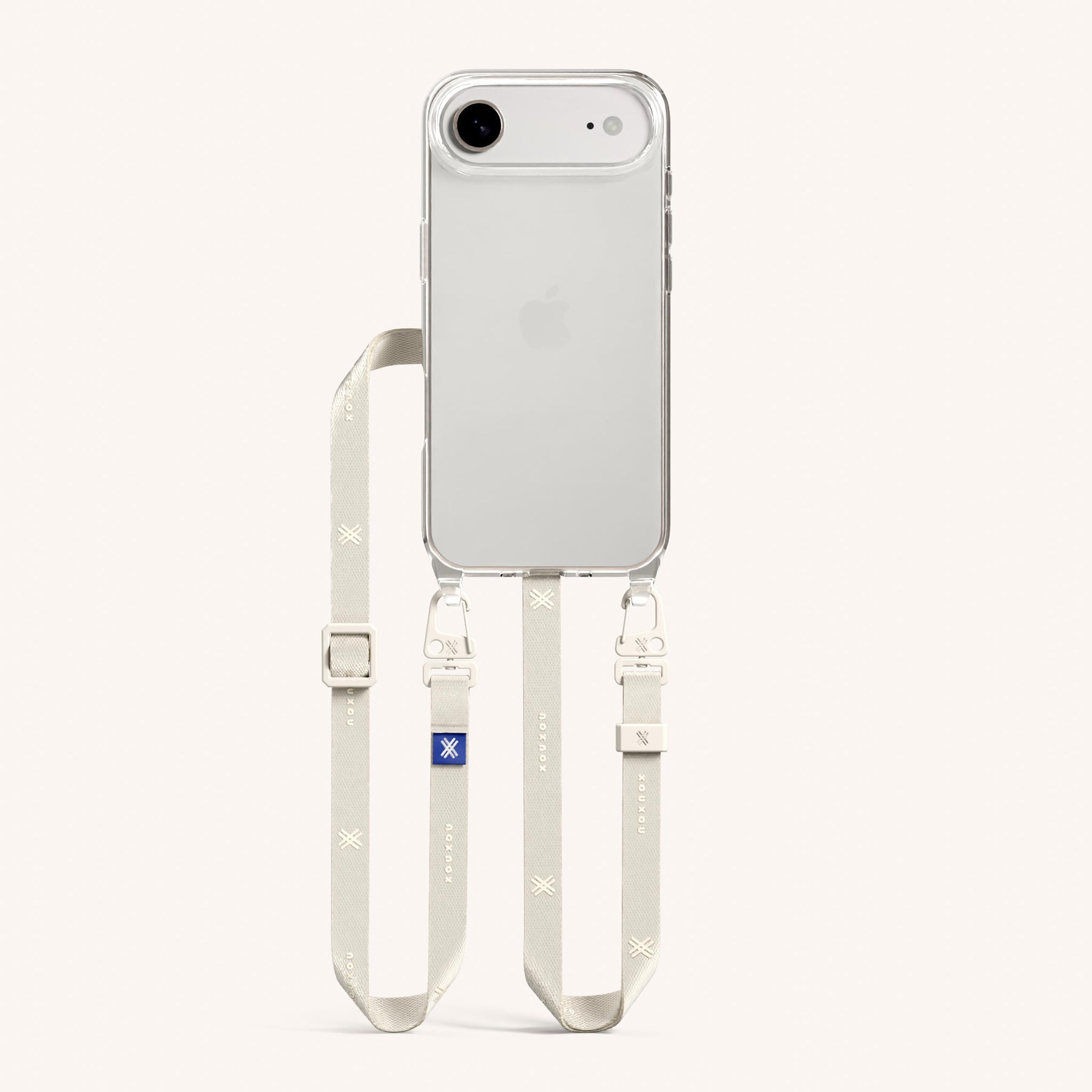 Phone Necklace with Slim Lanyard in Clear + Chalk