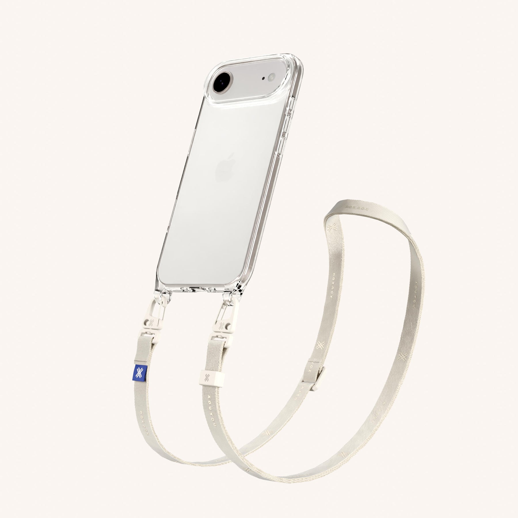 Phone Necklace with Slim Lanyard in Clear + Chalk