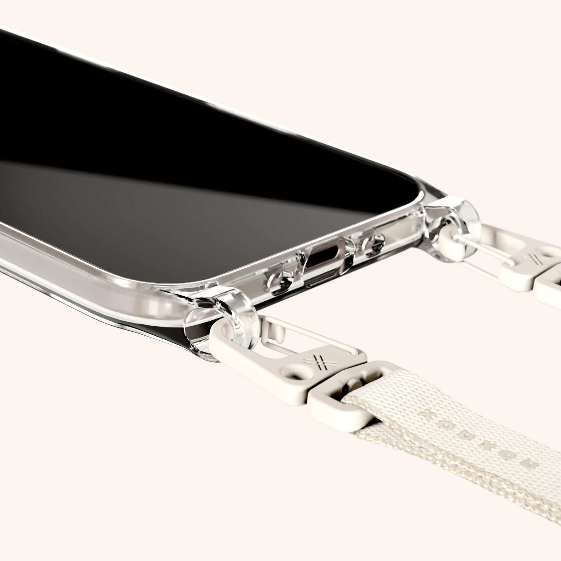 Phone Necklace with Slim Lanyard in Clear + Chalk