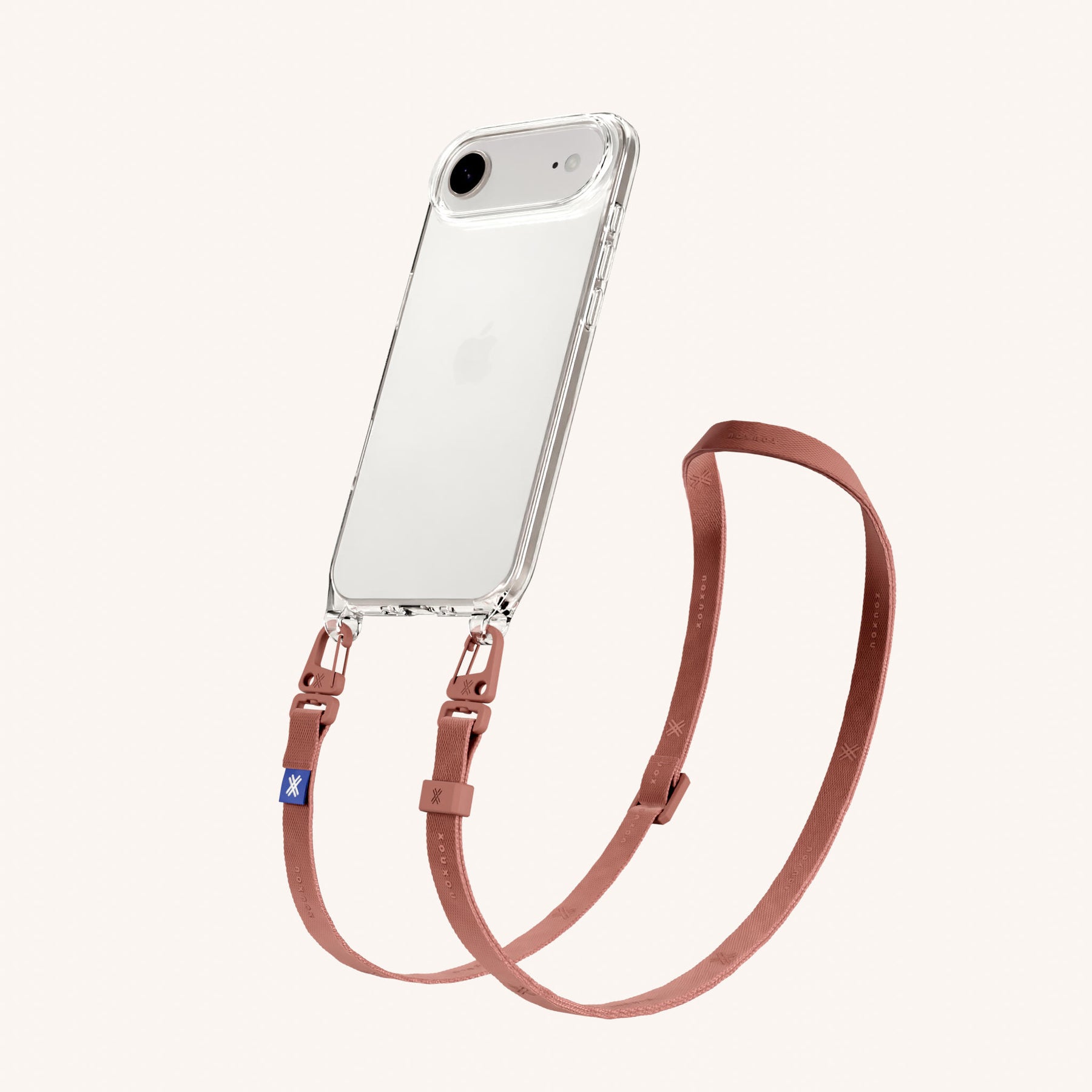 Phone Necklace with Slim Lanyard in Clear + Cotta