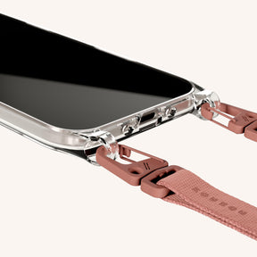 Phone Necklace with Slim Lanyard in Clear + Cotta
