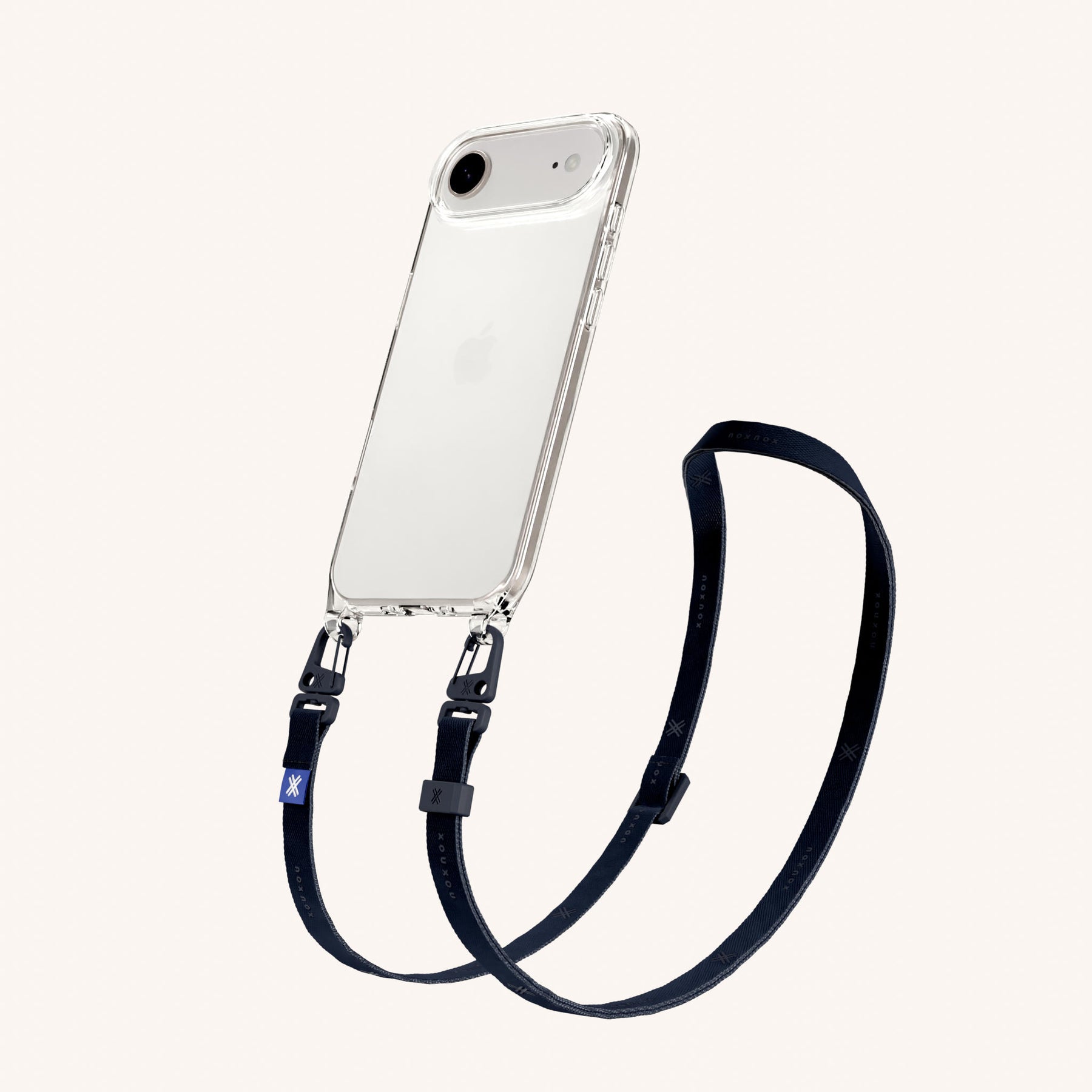 Phone Necklace with Slim Lanyard in Clear + Midnight