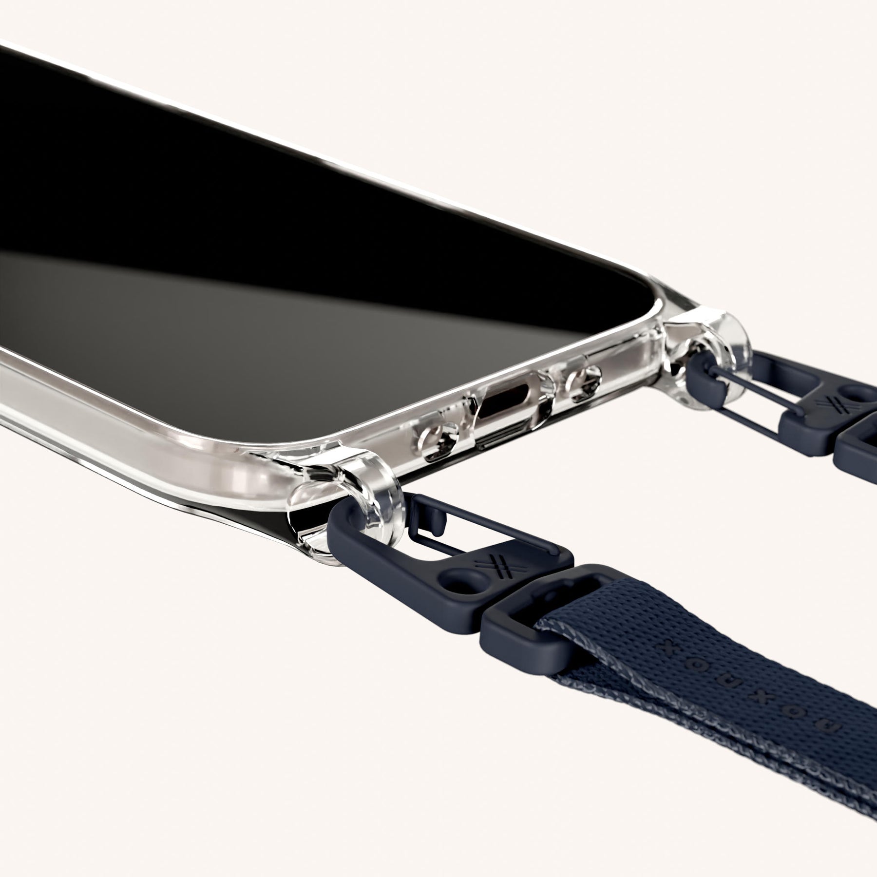 Phone Necklace with Slim Lanyard in Clear + Midnight