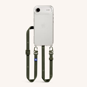 Phone Necklace with Slim Lanyard in Clear + Moss