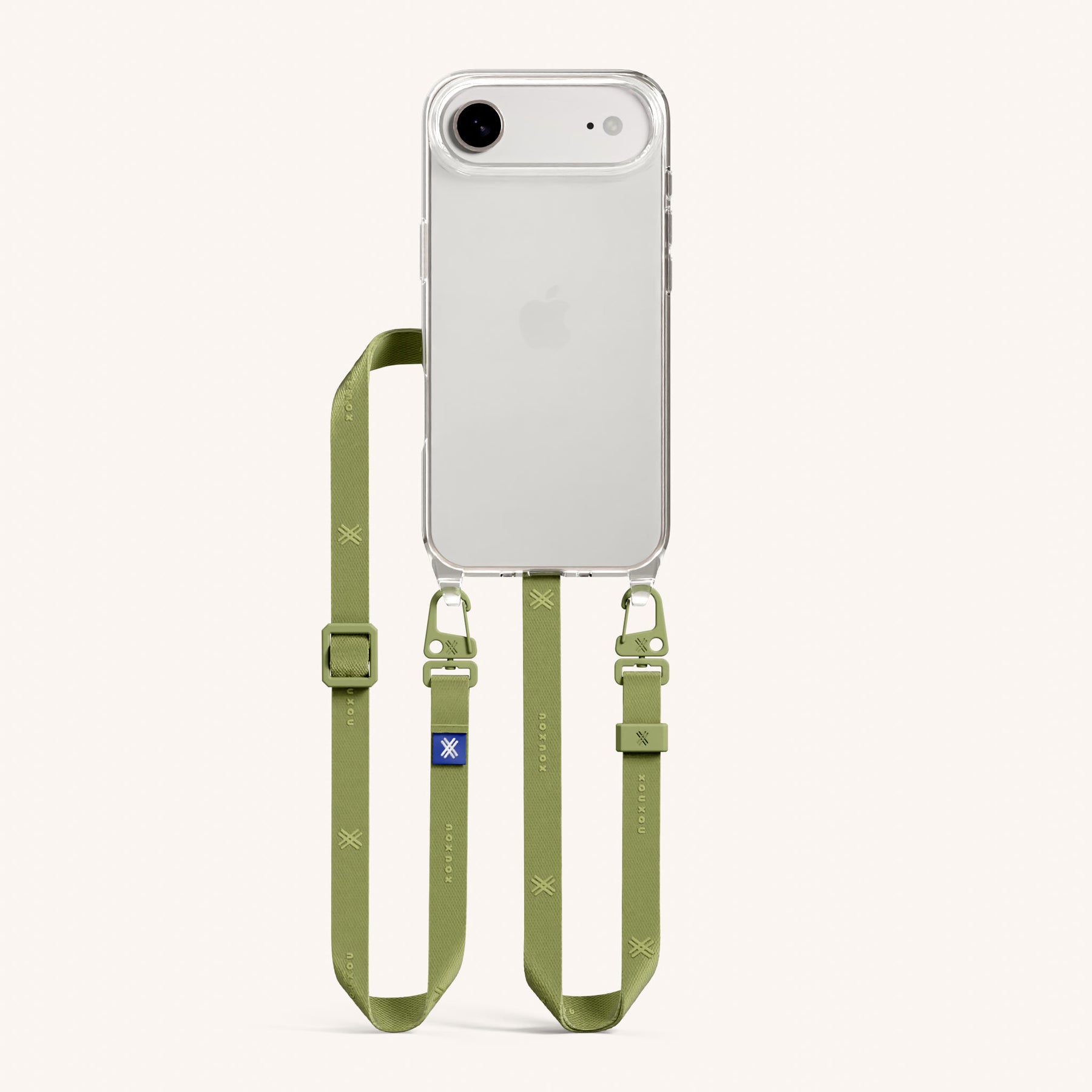 Phone Necklace with Slim Lanyard in Clear + Pistachio