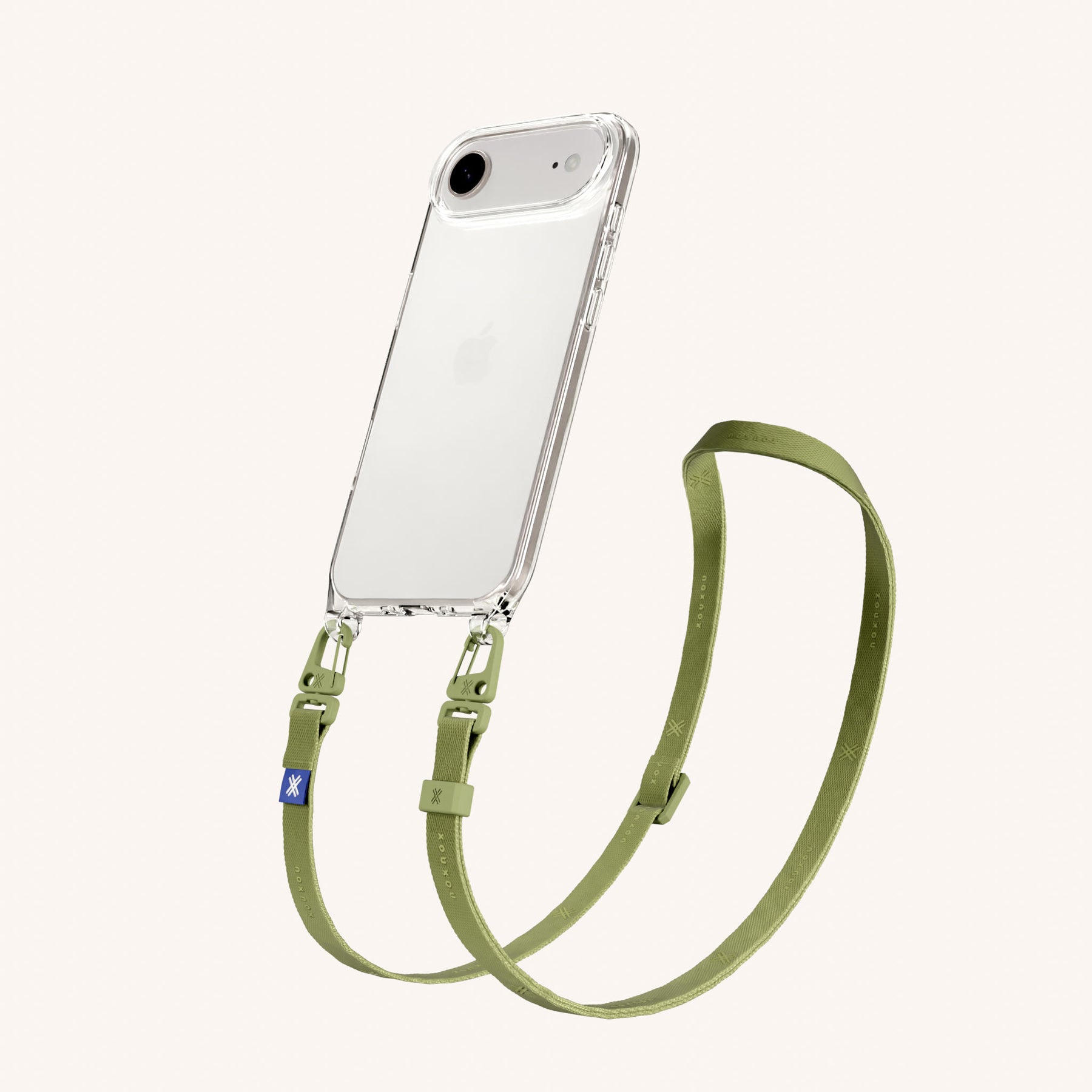 Phone Necklace with Slim Lanyard in Clear + Pistachio