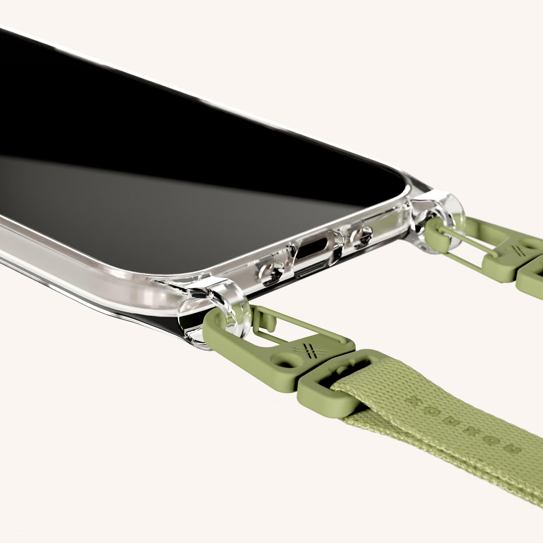 Phone Necklace with Slim Lanyard in Clear + Pistachio