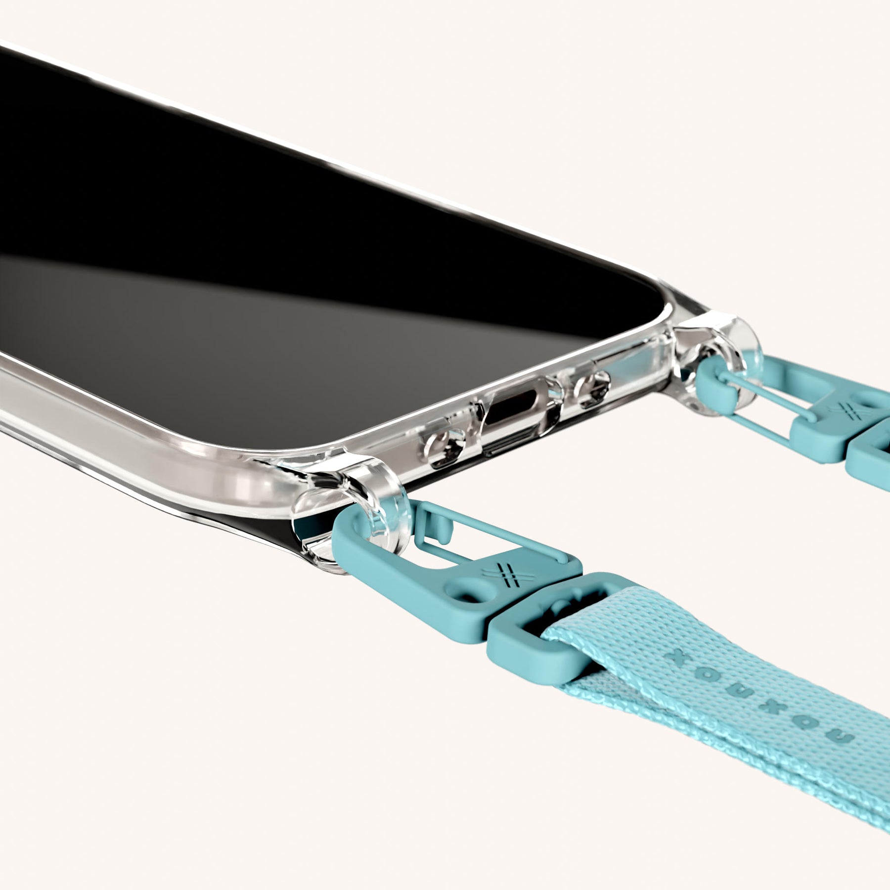 Phone Necklace with Slim Lanyard in Clear + Pool