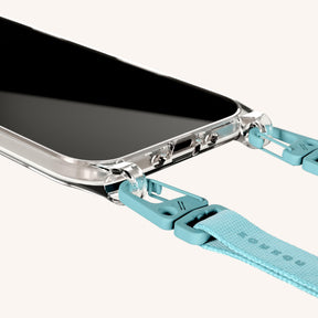 Phone Necklace with Slim Lanyard in Clear + Pool
