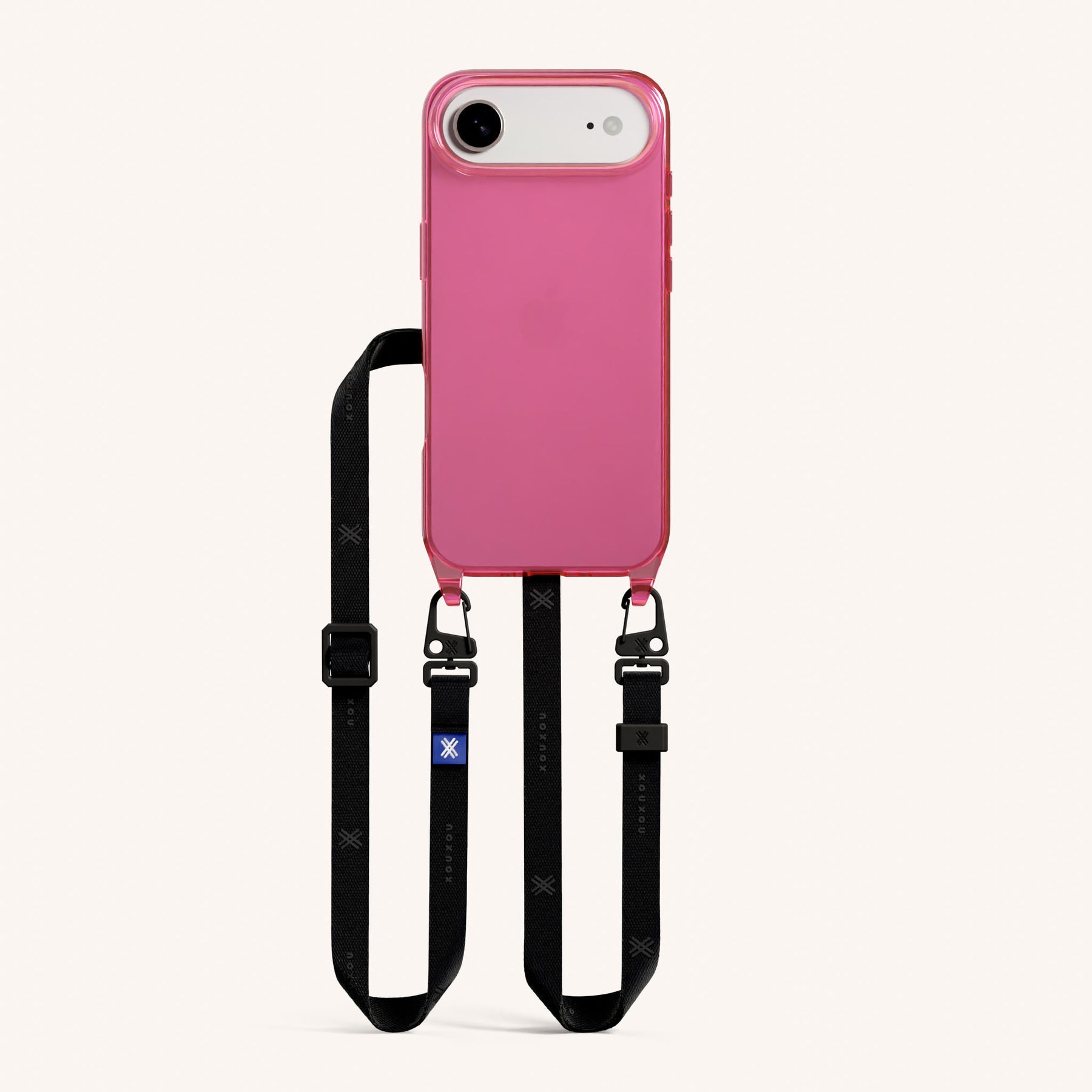Phone Necklace with Slim Lanyard in Cyber Pink Clear + Black