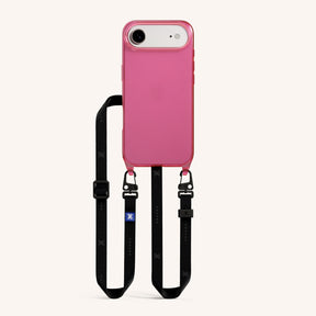 Phone Necklace with Slim Lanyard in Cyber Pink Clear + Black