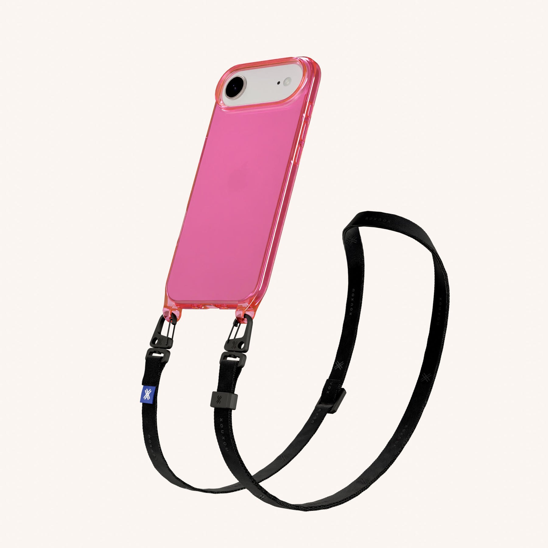 Phone Necklace with Slim Lanyard in Cyber Pink Clear + Black