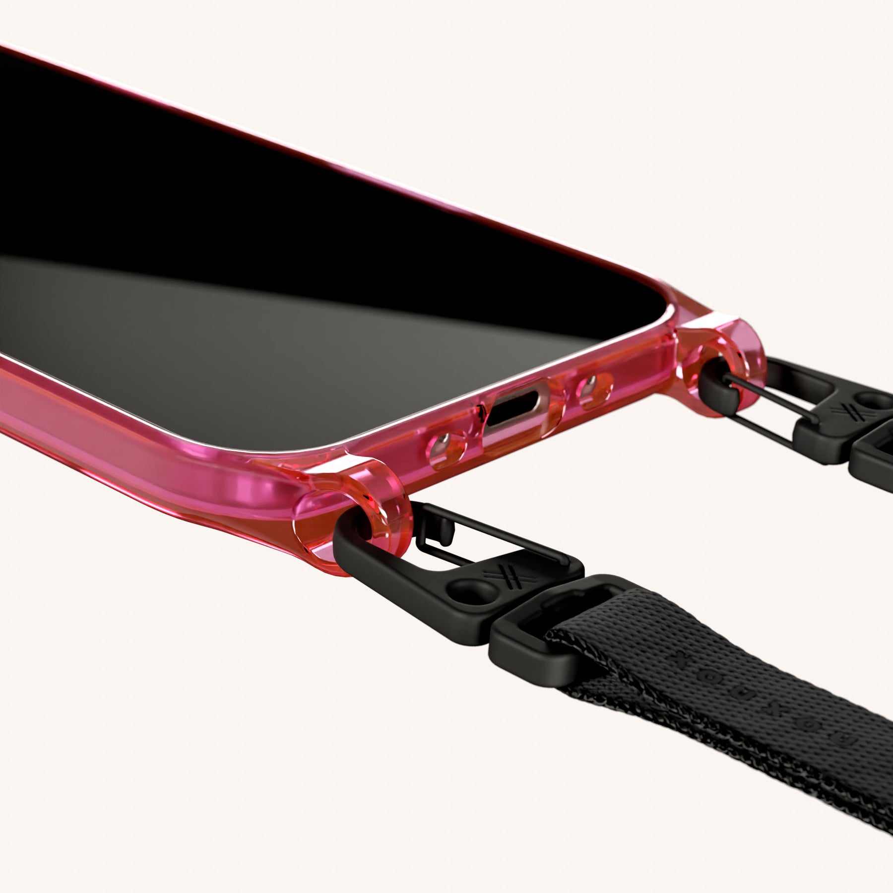 Phone Necklace with Slim Lanyard in Cyber Pink Clear + Black