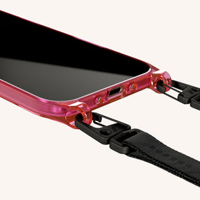 Phone Necklace with Slim Lanyard in Cyber Pink Clear + Black