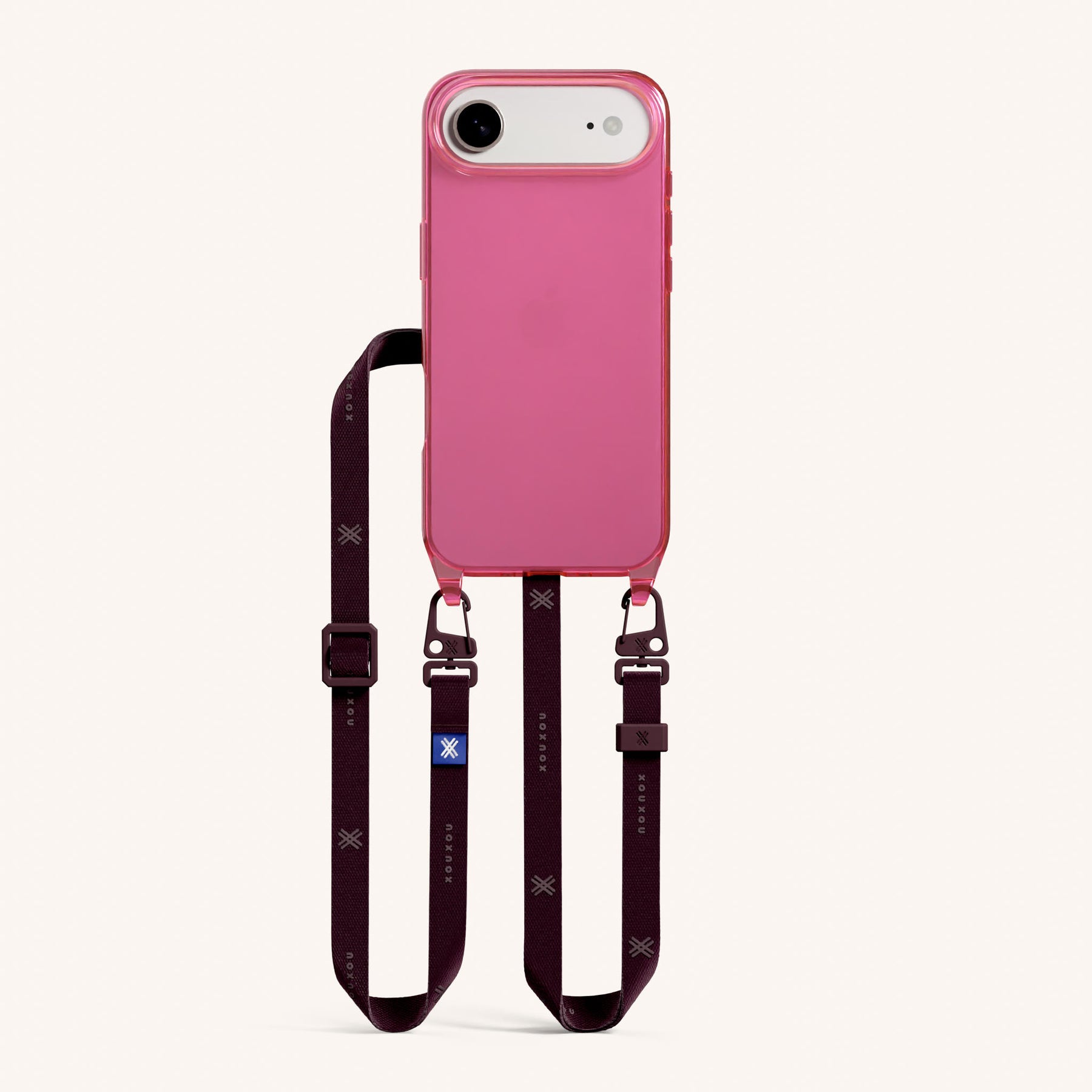 Phone Necklace with Slim Lanyard in Cyber Pink Clear + Burgundy
