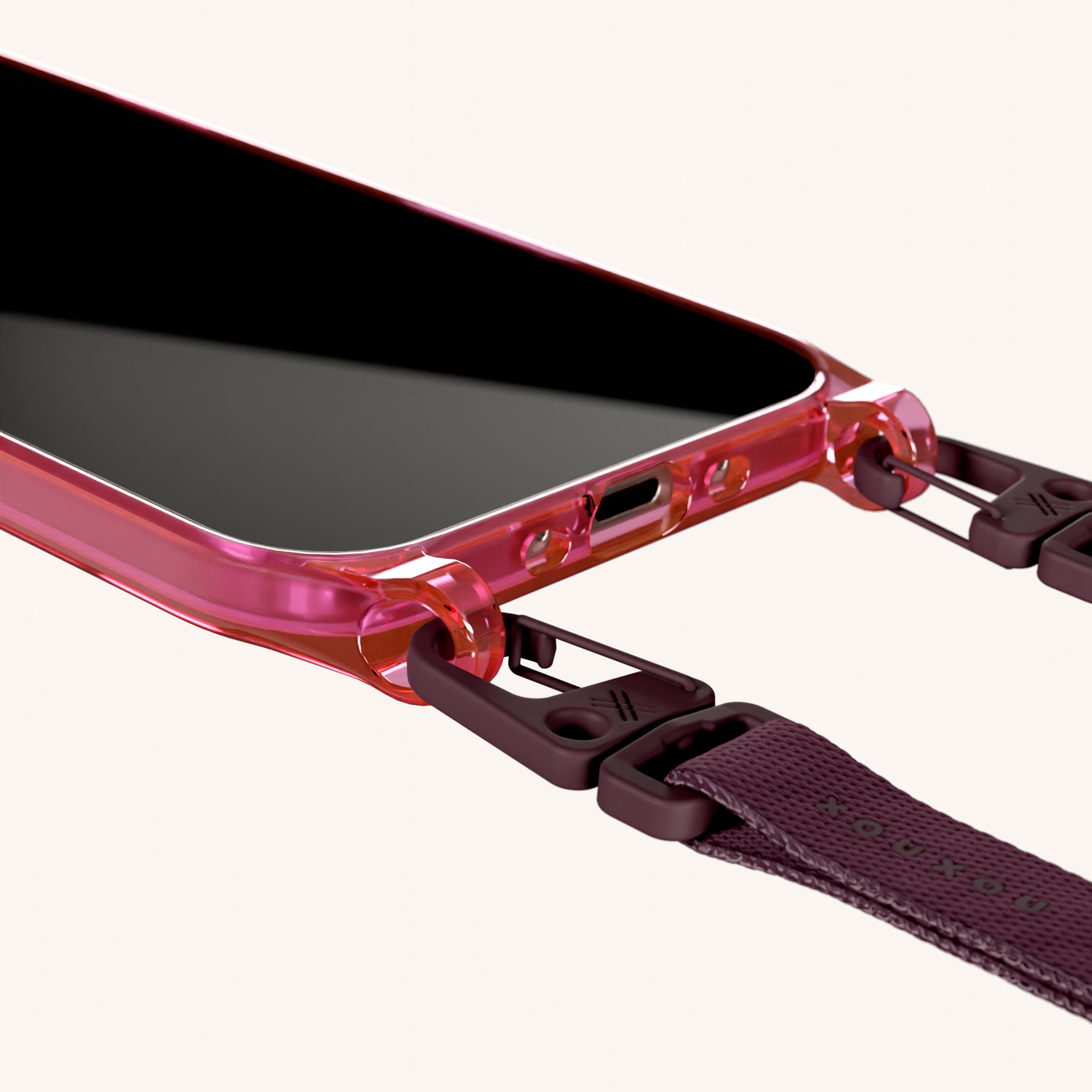 Phone Necklace with Slim Lanyard in Cyber Pink Clear + Burgundy